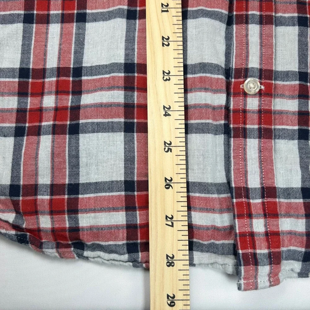Banana Republic Mens‎ Untucked Slim Fit Plaid Button Down Shirt Red Blue Large